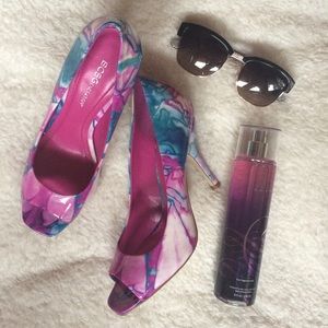 Purple & Teal Peep Toe Heels