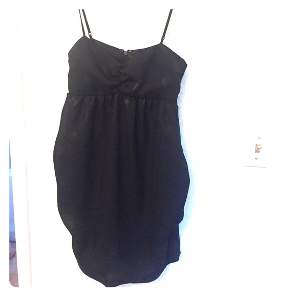 All black dress with sheer black poka dots