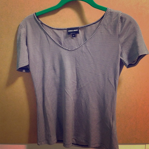 Black and white striped v-neck