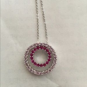 Pink gem circle pendant with silver chain