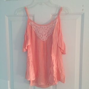 Peach Open Shoulder Gauze Blouse