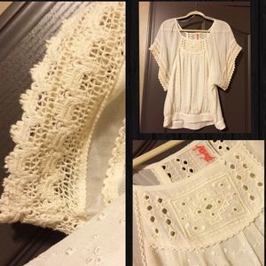 Free People Ivory Embroidered Blouse