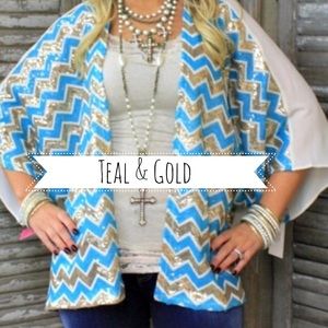 NWT Chevron sequin kimono top