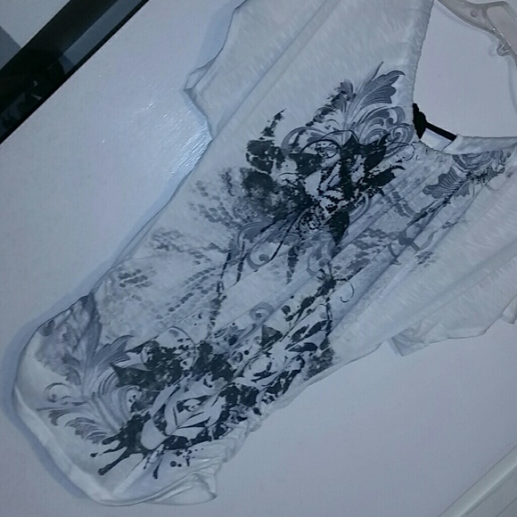 Swoop neck (ajustable) white black floral bedazzle