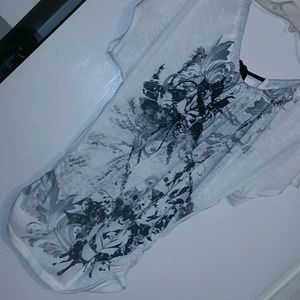 Swoop neck (ajustable) white black floral bedazzle