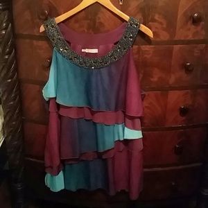 Jewel toned ruffled tank
