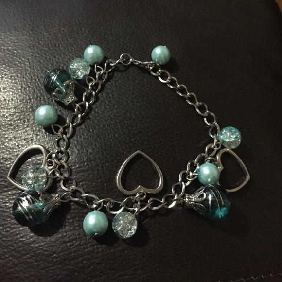 Heart Charm Bracelet With Ice Blue Beading