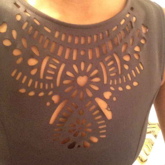 H&M Grey Fit & Flare party dress w/ laser cut - Picture 3 of 4
