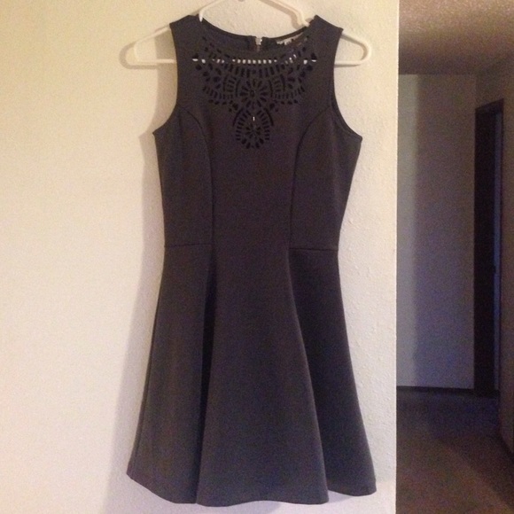 H&M Grey Fit & Flare party dress w/ laser cut - Picture 1 of 4