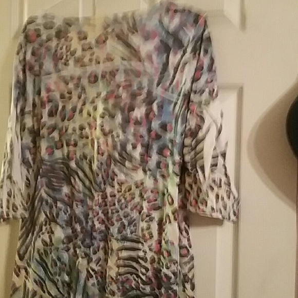 Zebra Leopard Keyhole 3/4 Sleeve Top - Picture 3 of 3