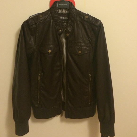 NWT！Guess Man Dark Brown leather Jacket