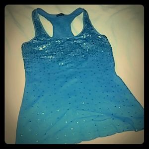 NWOT Sequined Turquoise tank top