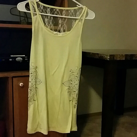 Yellow lace miss me tank top