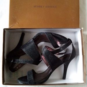 Audrey Brooke Black Glitter Ankle Strap Sandals