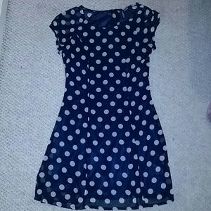 Navy Blue Polkafot Chiffon Dress