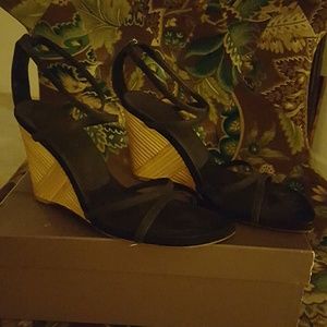 Suede open toe wedges