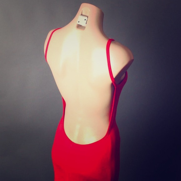 Red open back maxi dress!