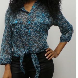 Blue Floral Chiffon Blouse