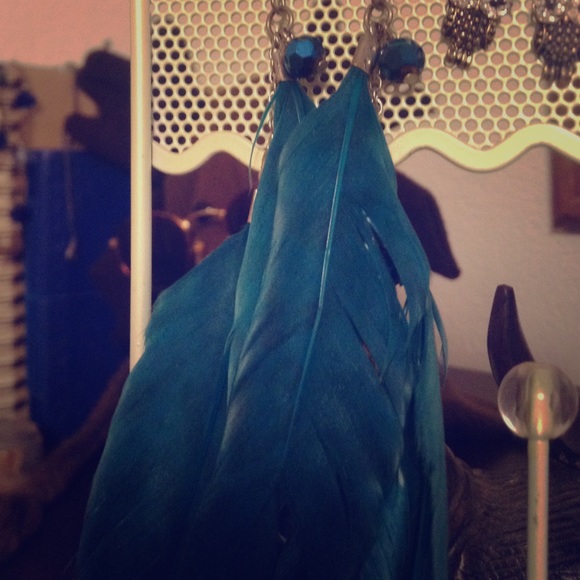 Blue feather earrings