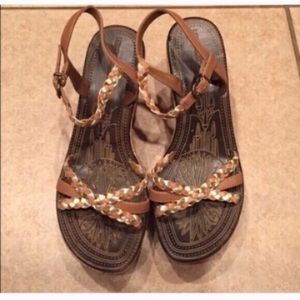 NWOT!  Brown and gold braided cork bottom sandals