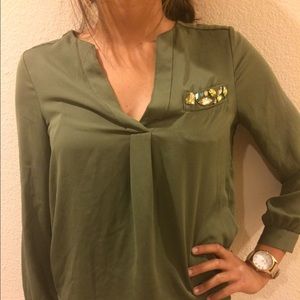 Olive Green 3/4 Sleeve Shirt Blouse