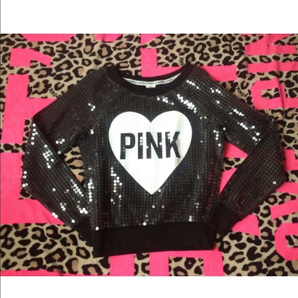 VICTORIA Secret Pink BLING Heart Crew Rare