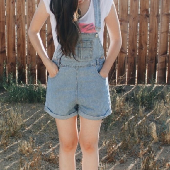 for @h_bucci Denim Overall Jean Shorts