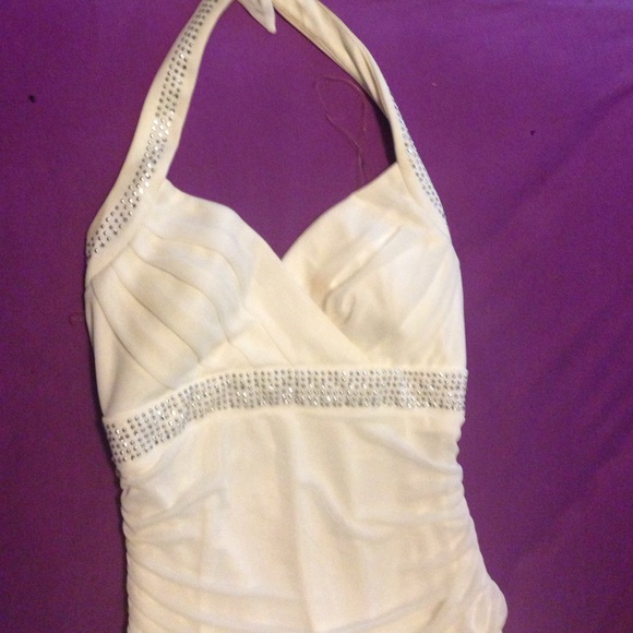 White handkerchief halter dress