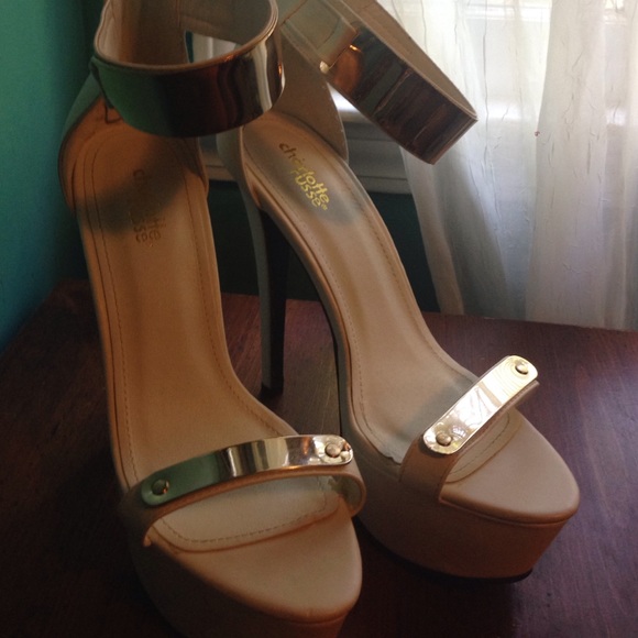 Gold plated white platform heels
