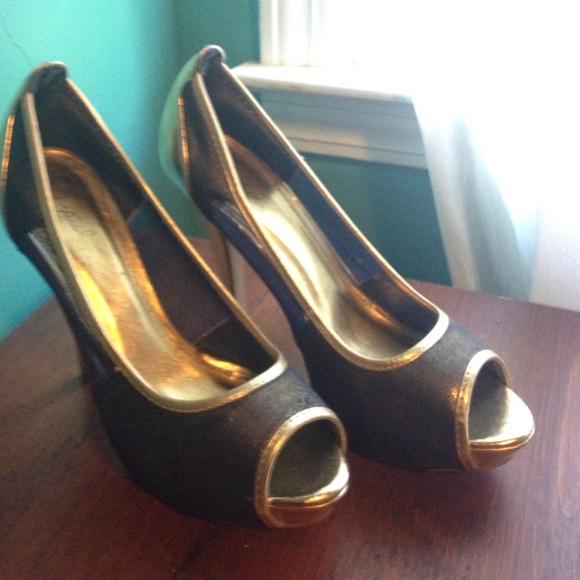 Denim and gold fashion heel