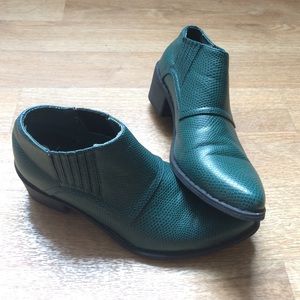 Green snake skin pointed booties