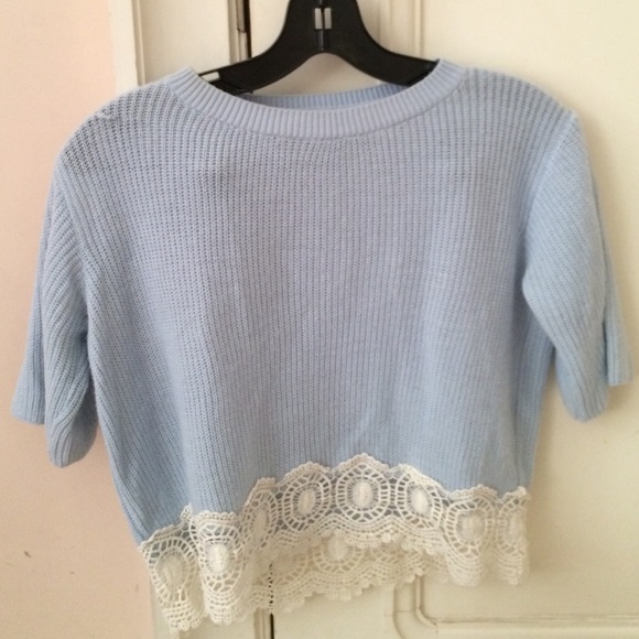 Topshop blue lace hem crop top