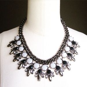 Jcrew Inspired Black Crystal Statement Necklace