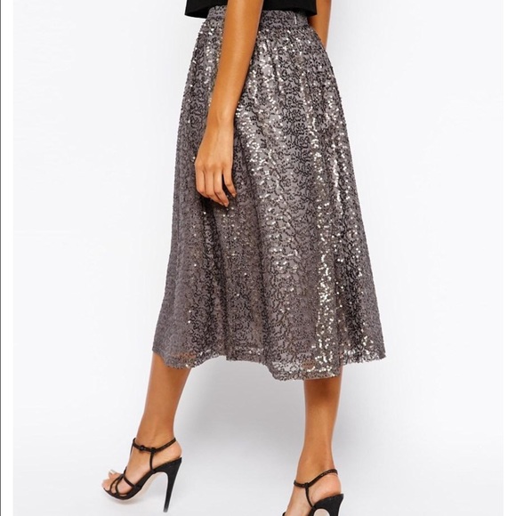 Mistress Dresses & Skirts - GORGEOUS Silver Sequin Midi Skirt / fully lined /