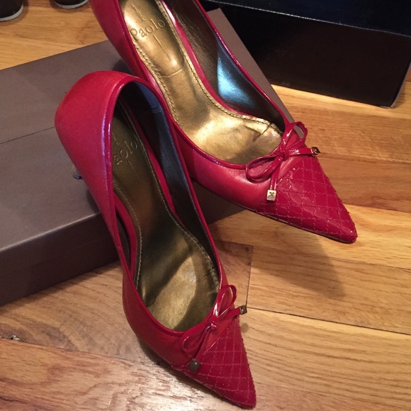 Red kitten heels