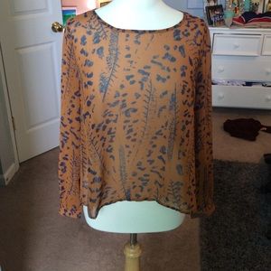 Brown and Navy Blue Printed Blouse