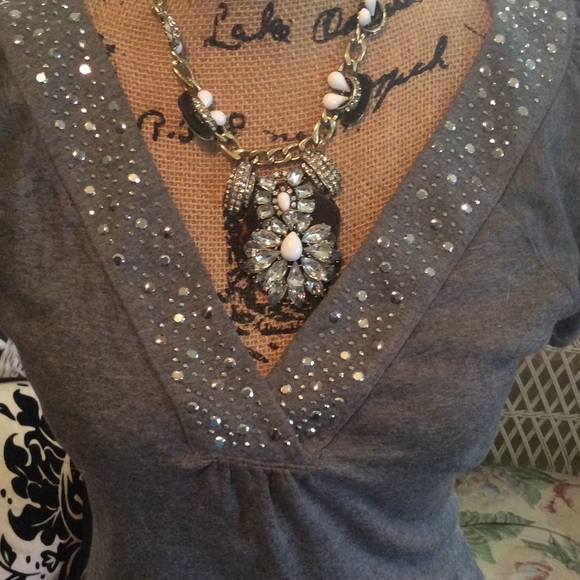 Express blingy grey top medium