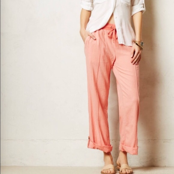 Anthropolgie Coral Linen Pants