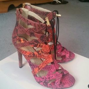 ALDO Ramiya pink and orange snake print heels