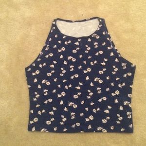 American Apparel Blue Flower High Necked Crop Top