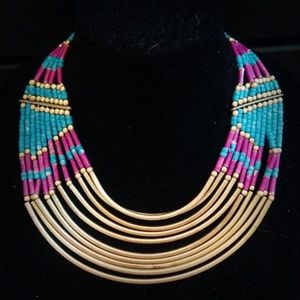 Beaded Tribal/Ethnic Statement Bib Necklace