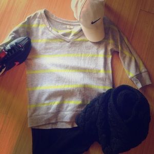 Grey and neon yellow 3/4 length workout sweater.