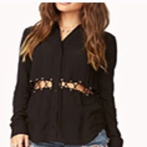 Forever 21 lace up waist shirt/ convertible sleeve