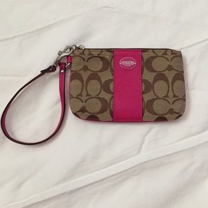 Brown and Pink Coach Wristlet
