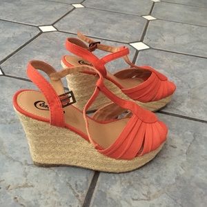 Candie's orange open toe wedges!