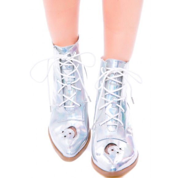 YRU Shoes - 🚫SOLD🚫 Silver Holographic YRU Aura Boots 🎀