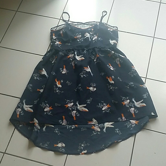 Navy blue bird print summer dress