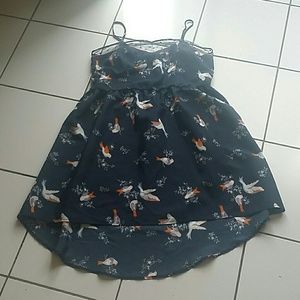 Navy blue bird print summer dress