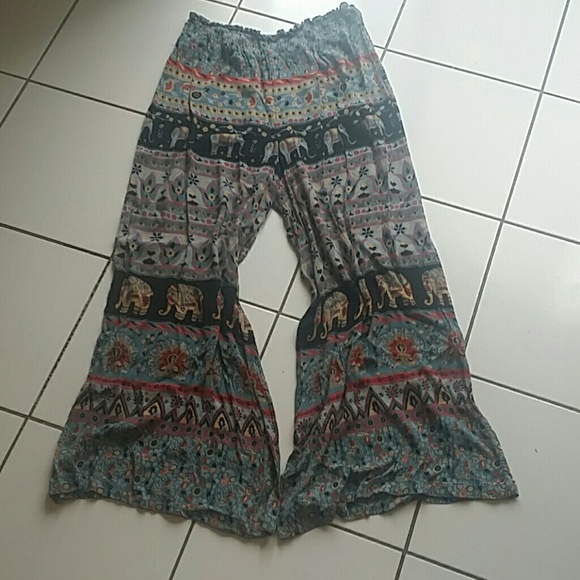 Indian elephant print wide leg pants
