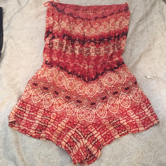 Burnt orange strapless romper